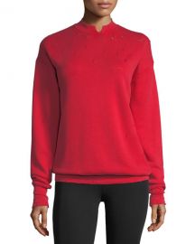 Helmut Lang Distressed Garment-Dyed Split-Neck Cotton Sweatshirt red at Neiman Marcus